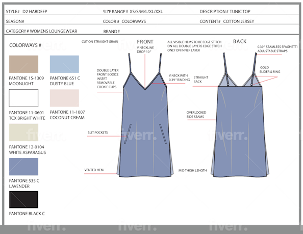 Design Lingerie Loungewear Sleepwear Advanced Tech Packs By